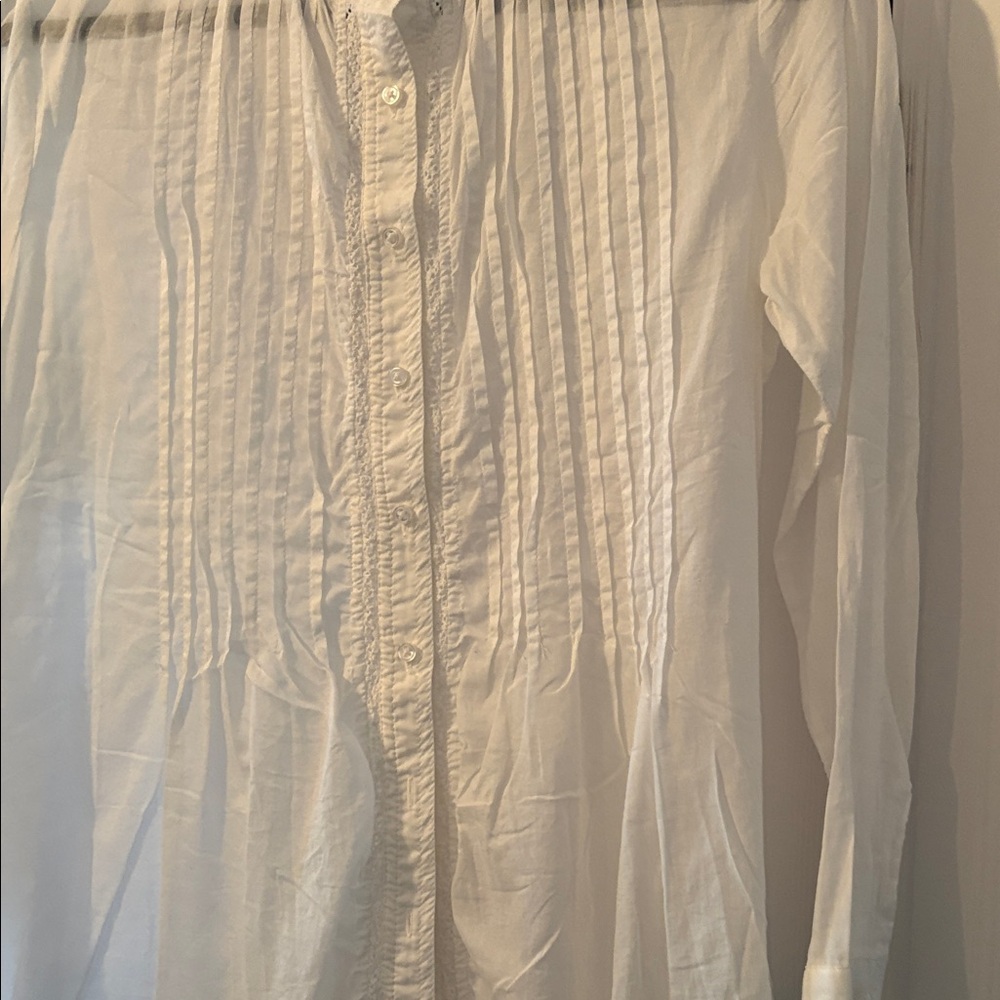 White Pintuck Button-Down Blouse - Women